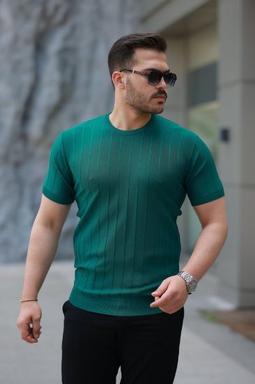 Erkek Kısa Kollu Bisiklet Yaka çizgili Triko Tişört resmi